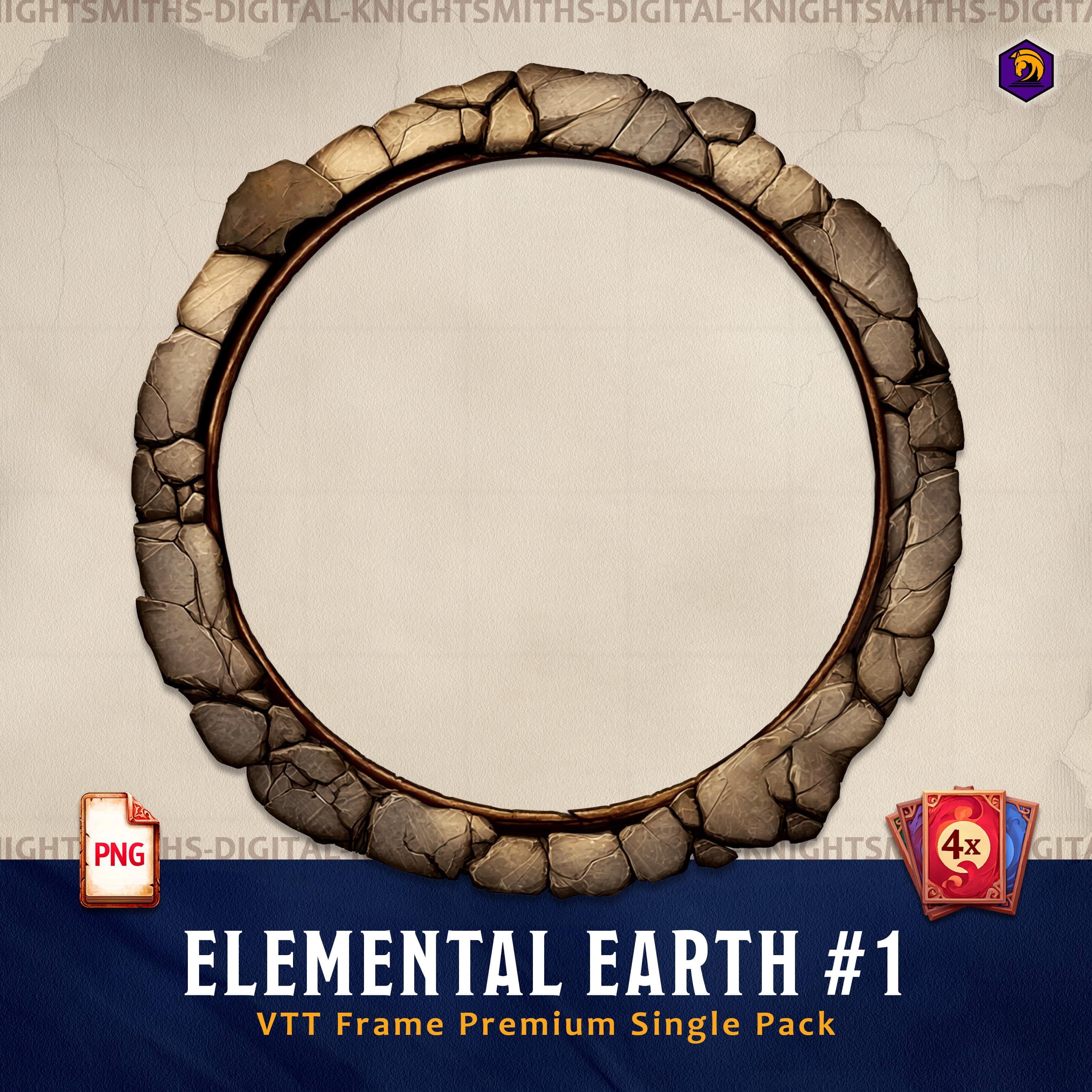 DnD Token Frames - Elemental Earth #1 VTT Digital Token Border, For RPG settings, Foundry Roll20