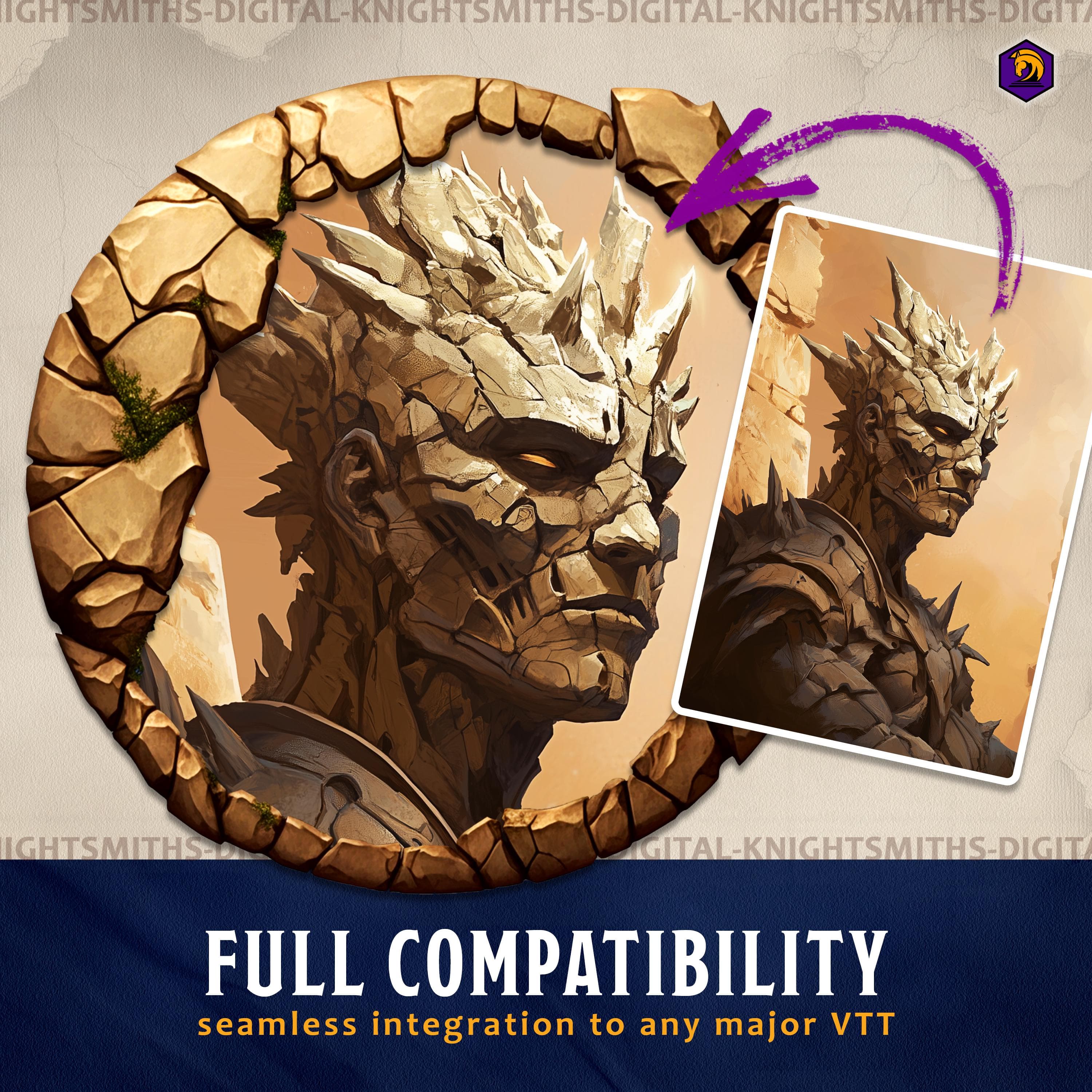 DnD Token Frames - Elemental Earth #3 VTT Digital Token Border, For RPG settings, Foundry Roll20 Supporting Image 5