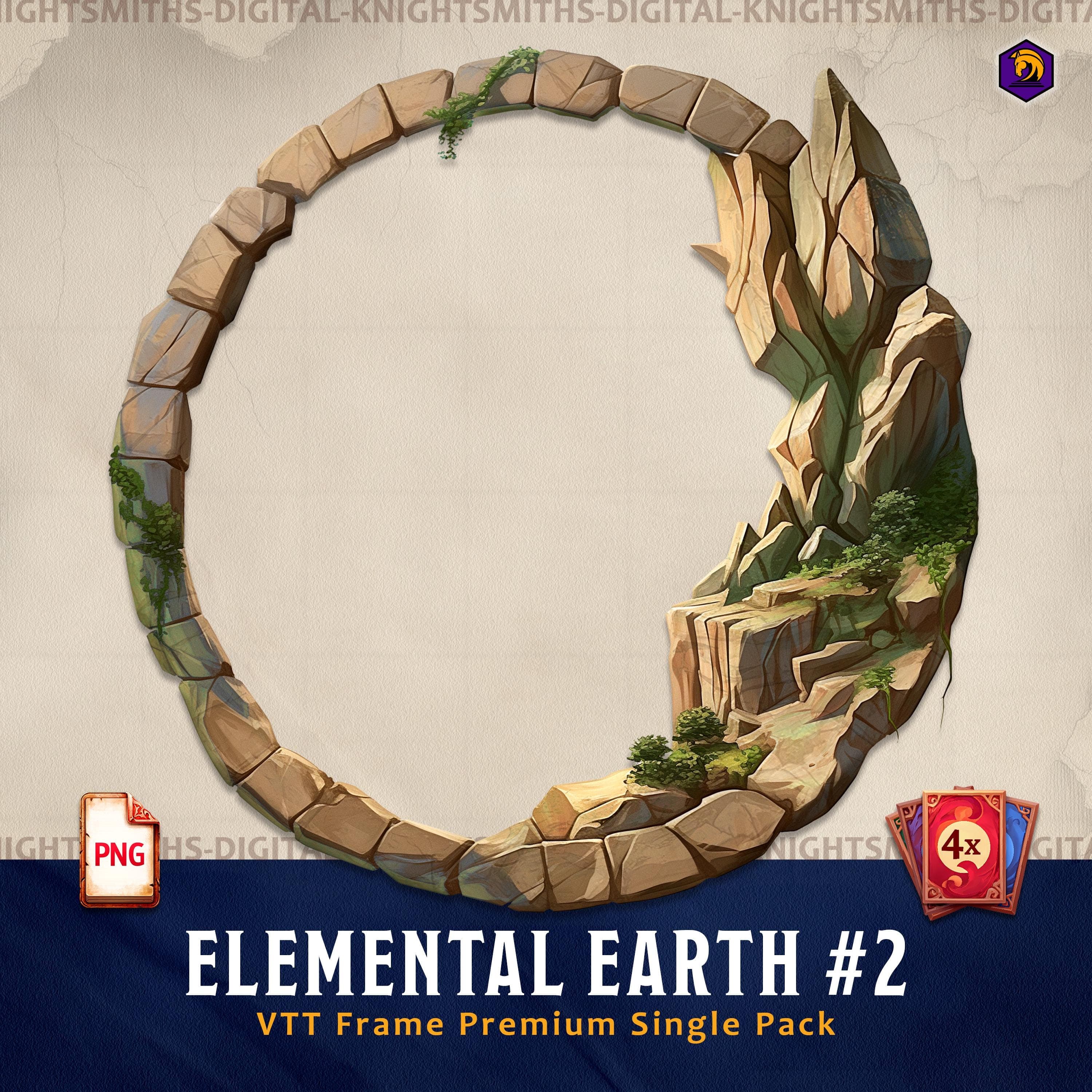 DnD Token Frames - Elemental Earth #2 VTT Digital Token Border, For RPG settings, Foundry Roll20
